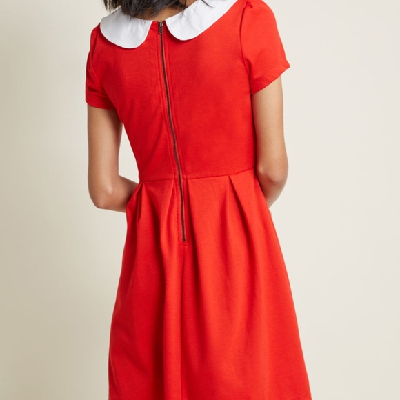 NWT Modcloth Sunny Girl Red Peter Pan Collar Dress - Picture 4 of 7
